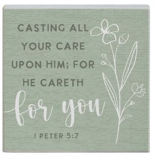 Casting All Cares Green Faith Tabletop Block Sign Decor