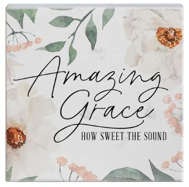 Amazing Grace Flowers Faith Tabletop Block Sign Decor