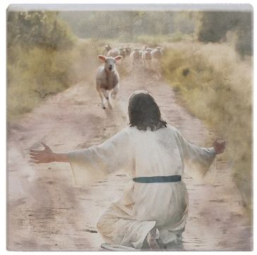 Prodigal Lamb Returns Faith Tabletop Block Sign Decor