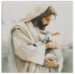 Jesus Holding Lamb Faith Tabletop Block Sign Decor