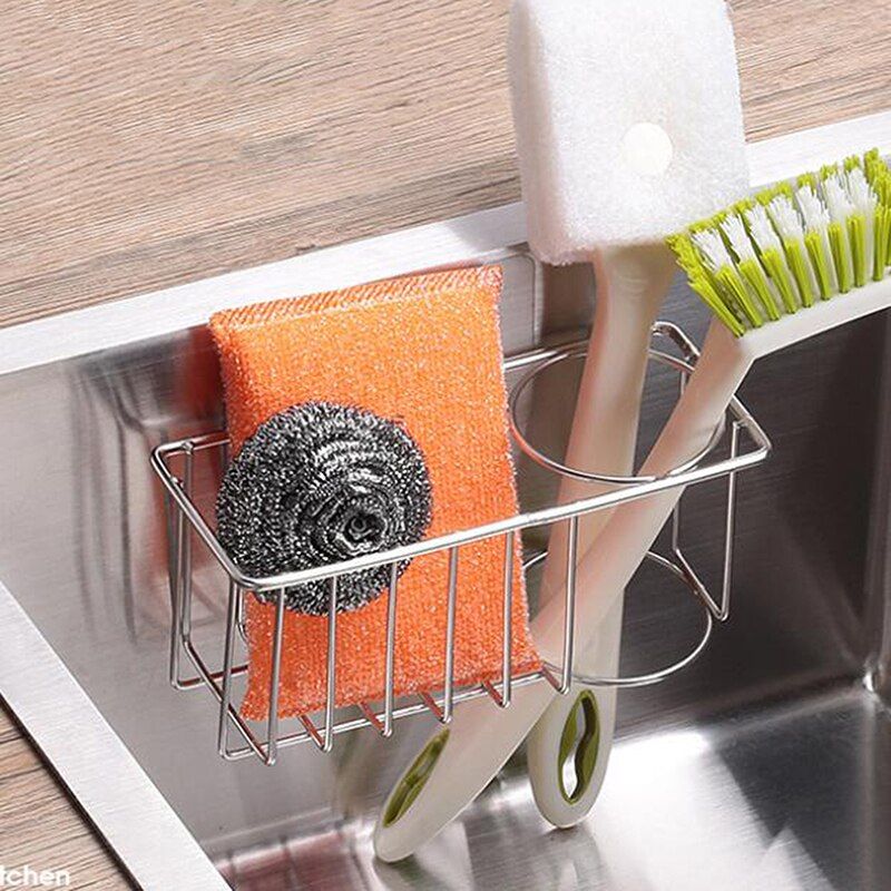Porte-éponge et brosse en acier inoxydable