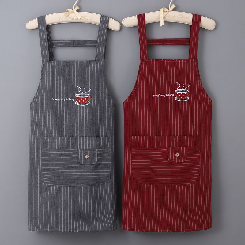 Pocket Stripe Embroidery Oilproof Kitchen Restaurant  Apron