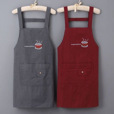 Pocket Stripe Embroidery Oilproof Kitchen Restaurant  Apron