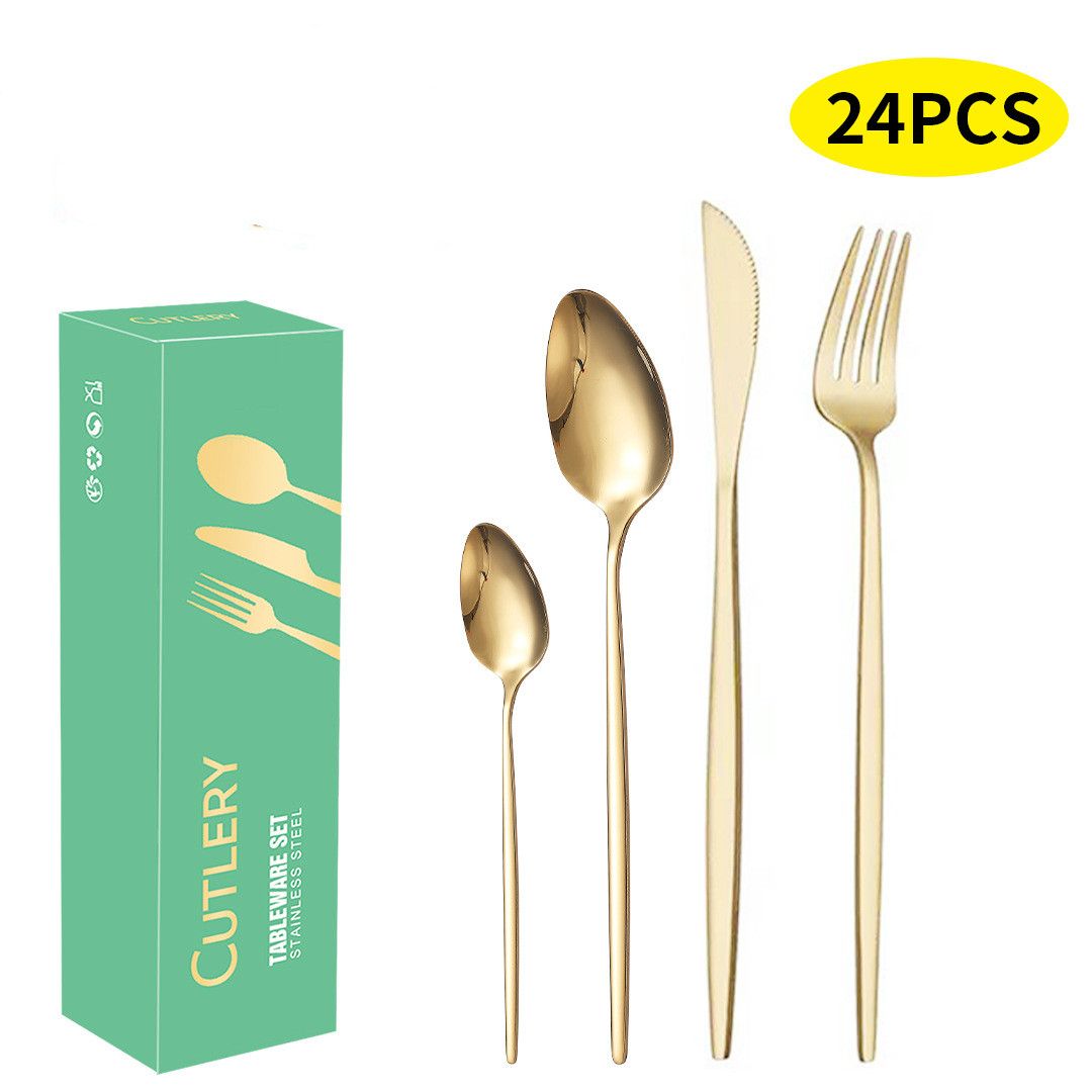Stainless Steel Cutlery Knife Fork Spoon 24 Piece Set