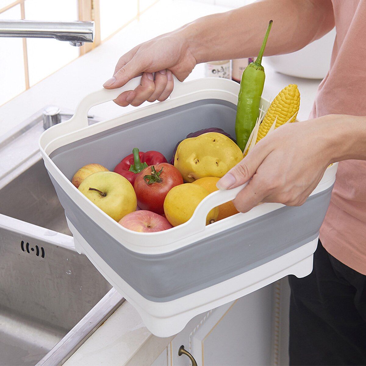 Folding Sink Silicone Dish Bathtub Collapsible With Drain Plug Carry Handles