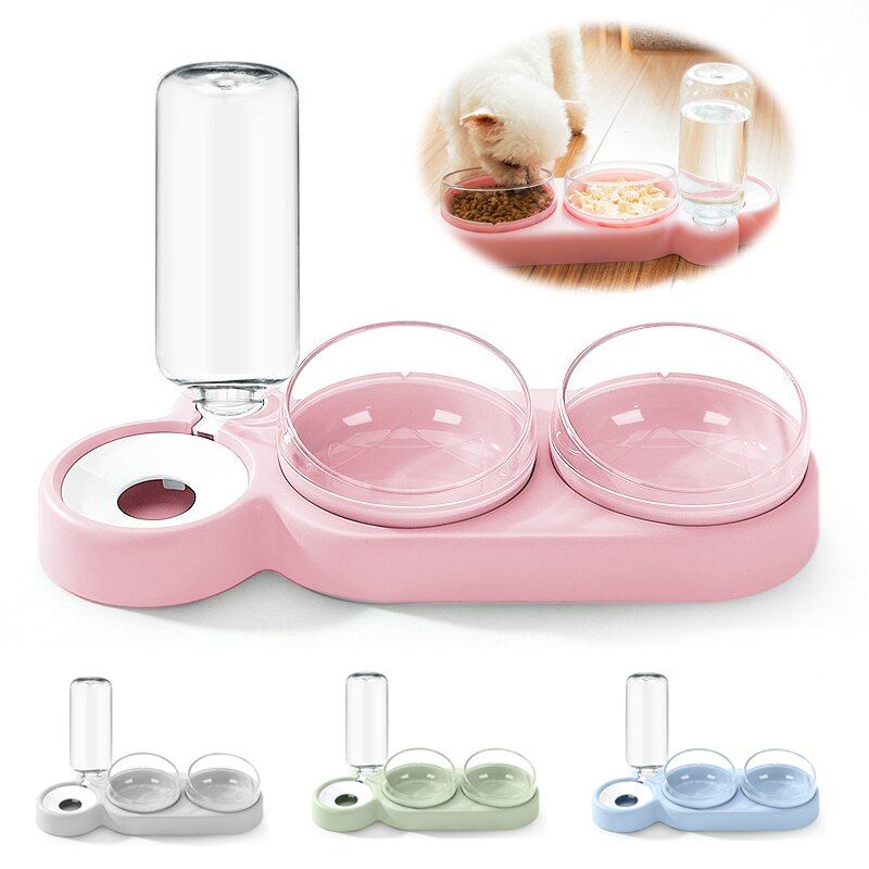 Pet Dogs Cats Double Bowls Food Water Feeder Container Dispenser