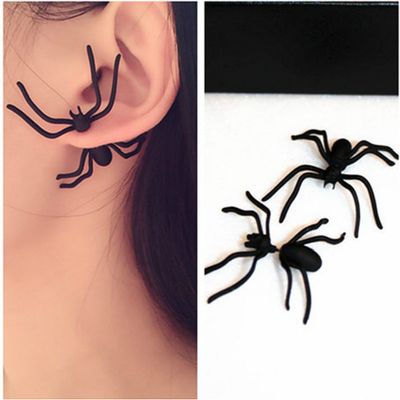 1PC Boucles d&#39;oreilles créoles noires en forme d&#39;araignée