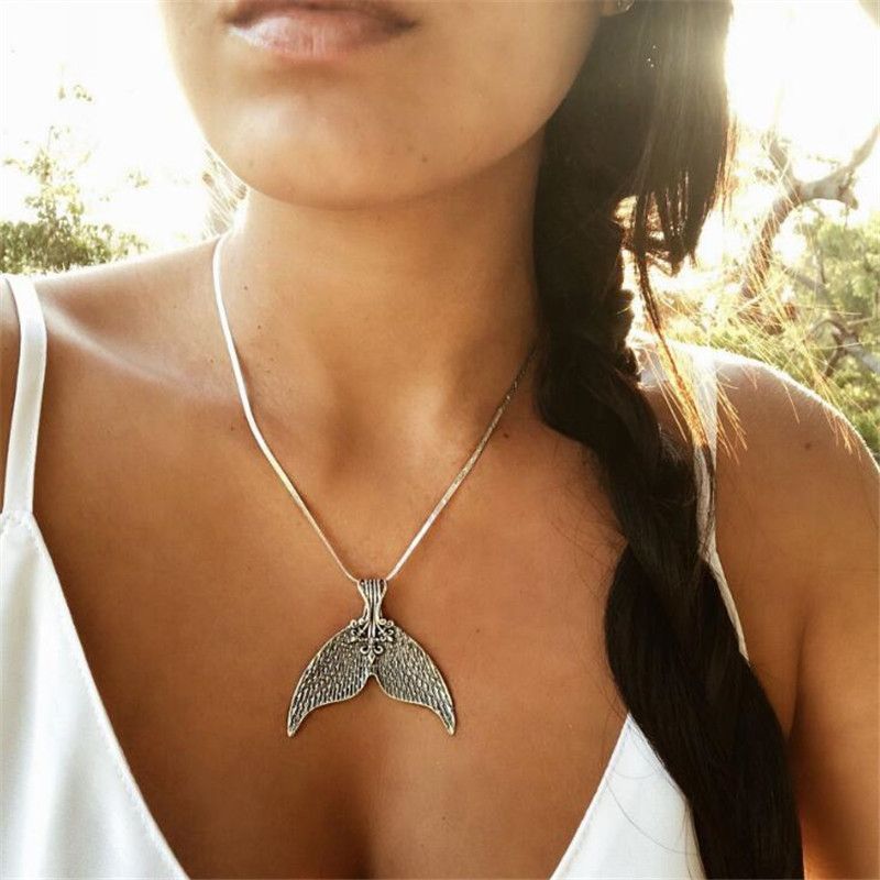 Women Punk Vintage Ocean Whale Tail Pendant Necklace