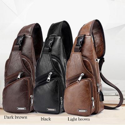 Sac de poitrine USB en cuir PU pour téléphone portable