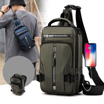 Multifunction Men Chest Bags USB Charging Waterproof Nylon Chest Pack