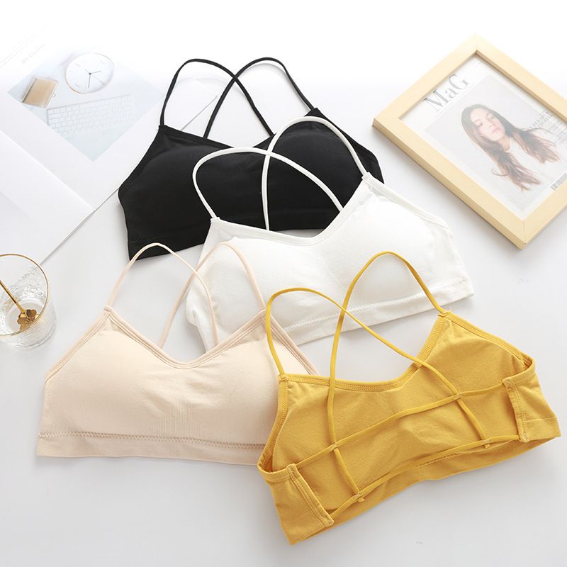 Women Push Up Solid Bra Elastic Gathering Bralette Tube Top