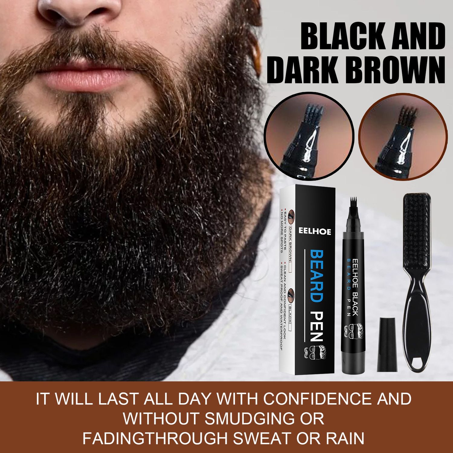 Eelhoe Beard Filler Pen Kit Waterproof Beard Pen Beard Brush Beard Styler