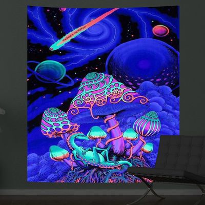 Tapisserie fluorescente à motif champignon psychédélique