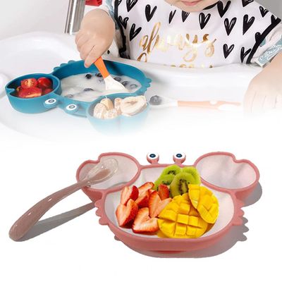 Assiette à ventouse en silicone pour bébé, motif crabe, dessin animé
