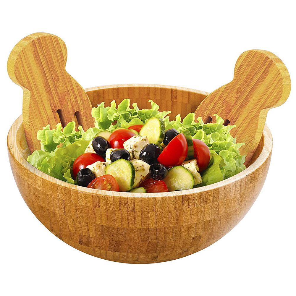 Kitchen Supplies Round Serving Salad Bowl Natural Wood Dishware