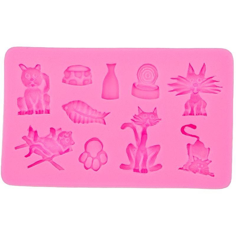 Cartoon Animals 3d Animal Cat And Fish Fondant Silicone Decoration Mold