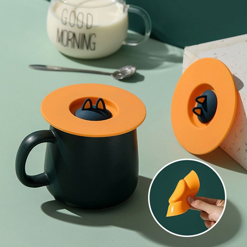Cat Drawing Ear Silicone Cup Lid Heat Resistant Leak-proof Mug Lid