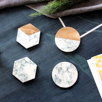 Marble Placemat Insulation Pad Coaster Splicing Solid Wood Square Hexagonal Coaster