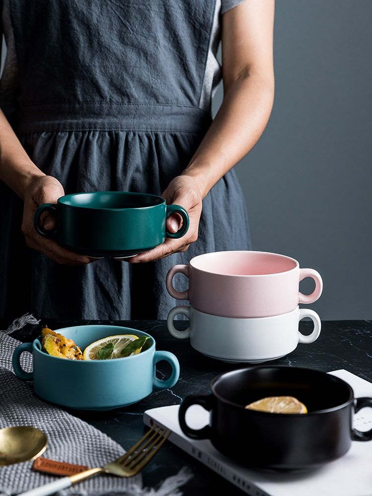 European Style Ceramic Binaural Round Baking Bowl