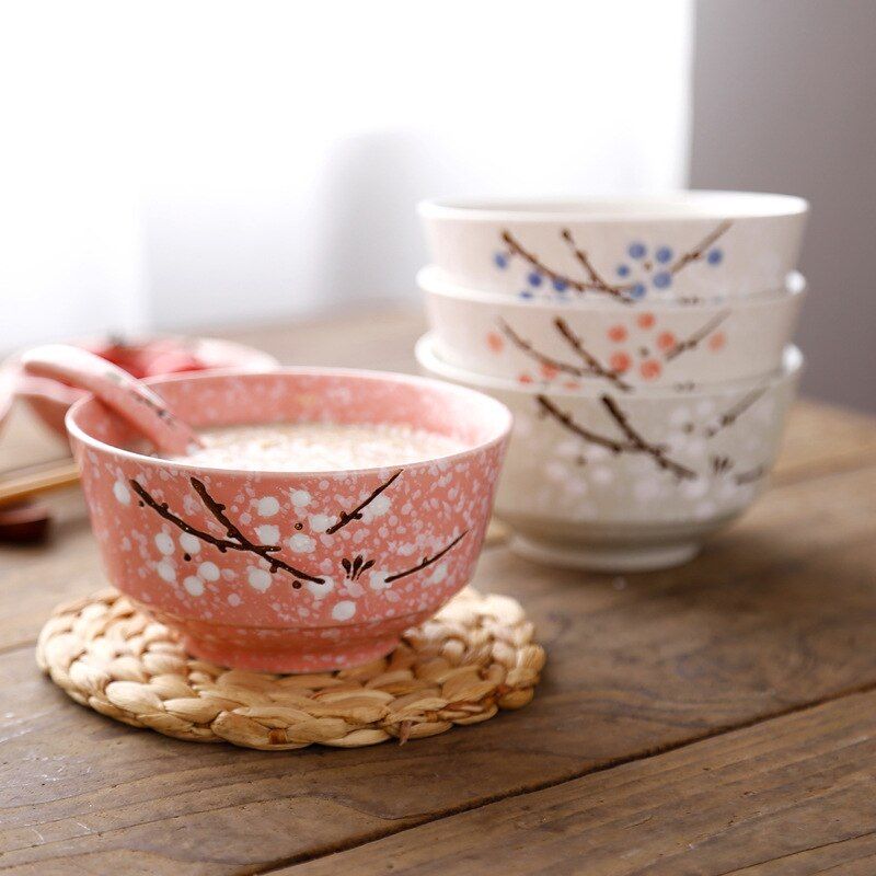 5 Inch Rice Bowl Japanese Underglaze Ceramic Tableware Pink Porridge Bowl