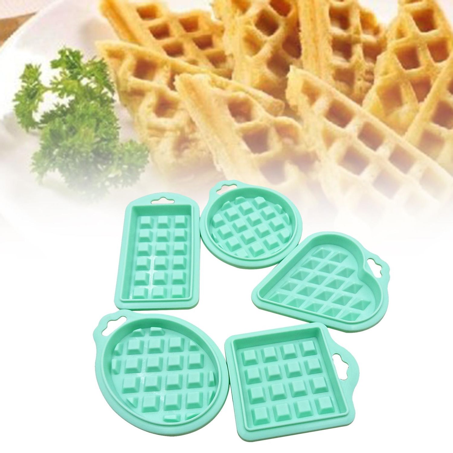 5 Pcs Sets Food Grade Silicone Waffle Mould Kitchen Heart Round Square Mold