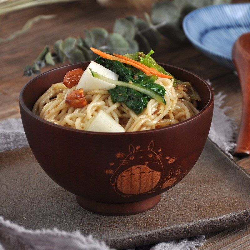 Japanese Style Wooden Bowl Soup Salad Rice Noodle Bowls