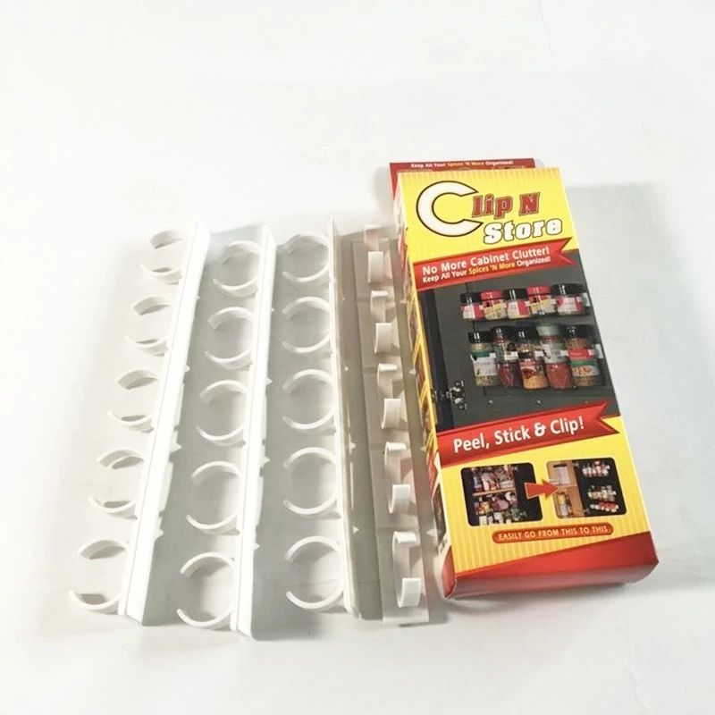 4pcs Kitchen Spice Clips Cabinet Door Self-Adhesive Organizer