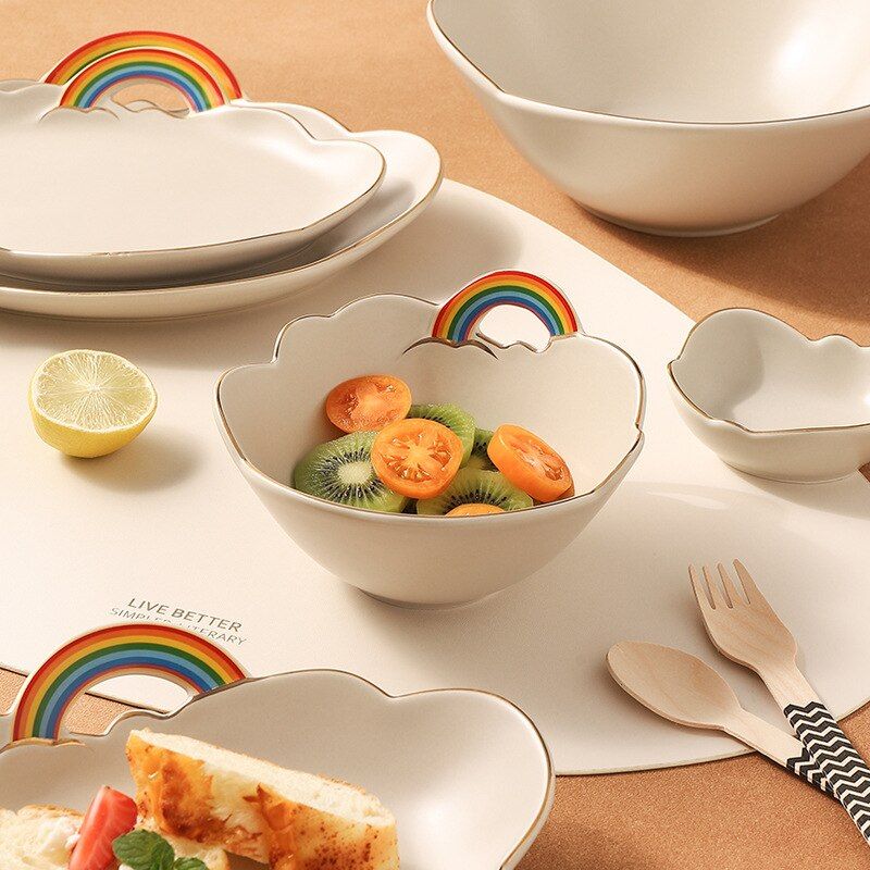 Rainbow Ceramic Tableware Set Soup Bowl Vegetable Salad Bowl