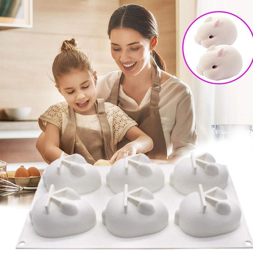 1Pc Easter Rabbit Shape 6 Grids Silicone Pastry Baking Molds