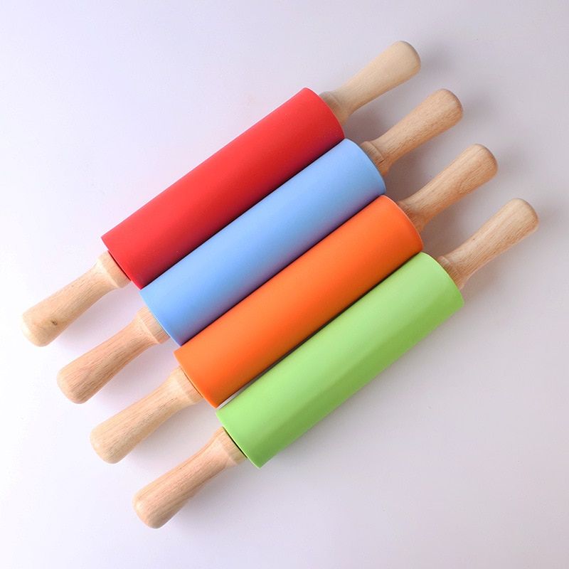 Dough Silicone Rolling Pin Wood Handle Deegroller