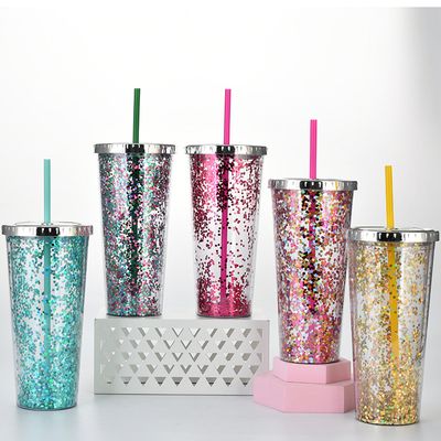 Plastic Straw Cup Glitter Water Cup Cold Drink Cup
