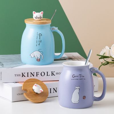 Ceramics Cat Mug Cup With Lid and Spoon