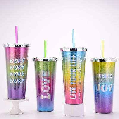 Rainbow Gradient Color Double Water Bottle Magic Color Portable Outdoor Cup