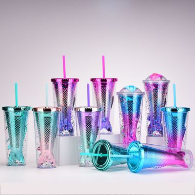 Double Plastic Cup Creative Gradient Mermaid Tail Straw Cup