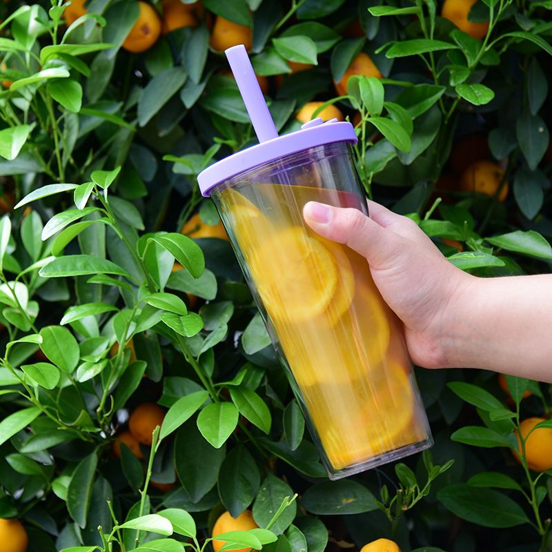 Double Plastic Big Hole Straw Cup Pearl Milk Tea Cup Straw Cup
