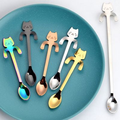 Cuillère à café à suspendre en acier inoxydable avec motif de chat