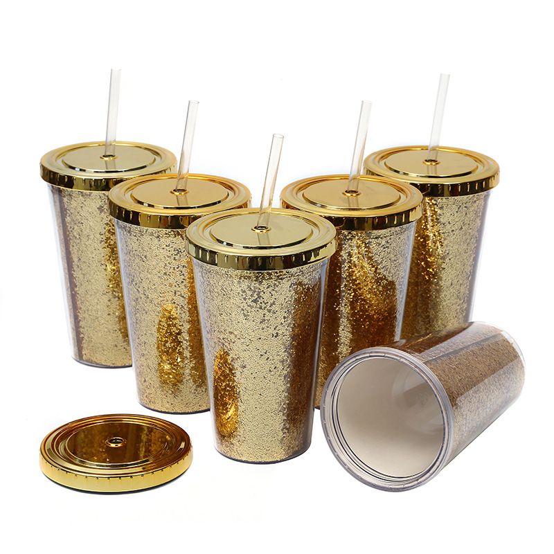 Net Red All Gold Portable Double Layer Straw Cup