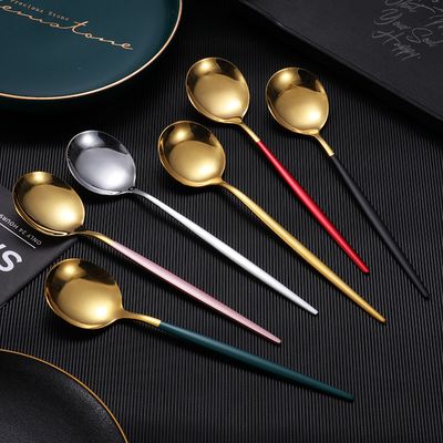 Cuillère à café à tête ronde en acier inoxydable