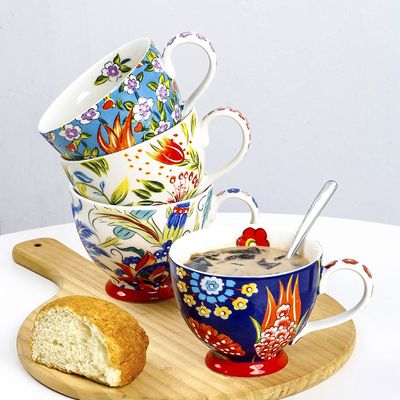 Retro Ceramic Coffee Mug Saucer Set With Spoon Tea Mug