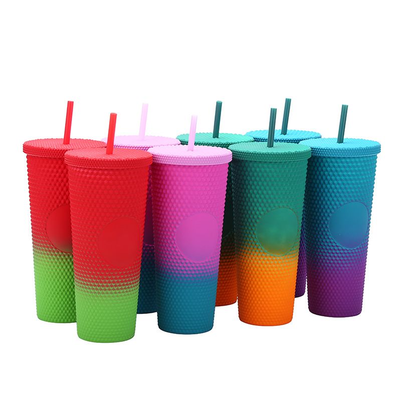 Studded Hand Water Cup 710ml Simple Large Capacity Straw Durian Cup