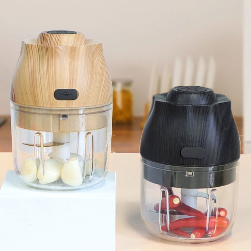 Electric Wood Grain Kitchen Chopper Mini USB Garlic Masher Press