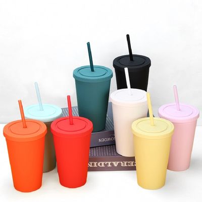 Matte Tumbler Acrylic Plastic Pastel Cup With Straw
