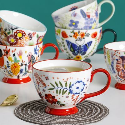 Tasse à café en céramique à motif floral de style pastoral, tasse en porcelaine de beauté
