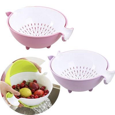 Multifunctional Large Colander Double Layered Rotating Drain Basket