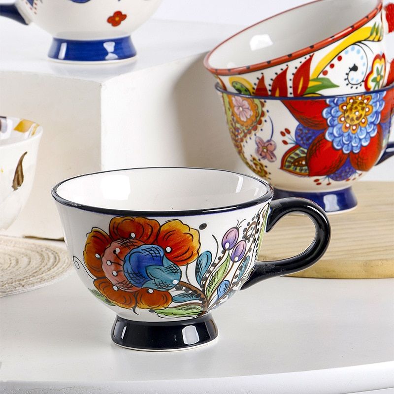 Creative Ceramic Coffee Mug Colorful Household Stem Drinking Cup