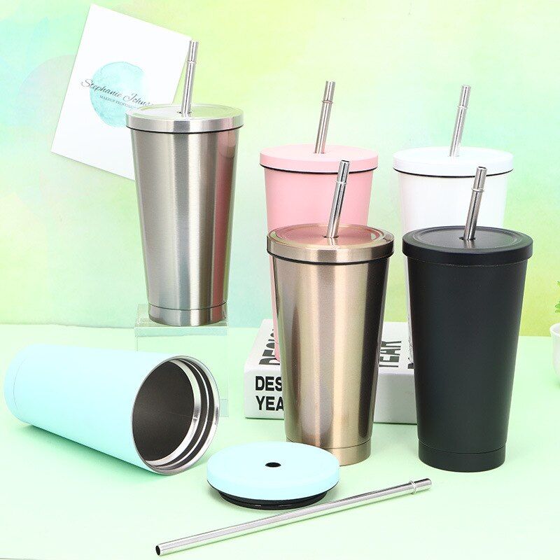 Stainless Steel Double Insulation Straw Cup Water Bottle