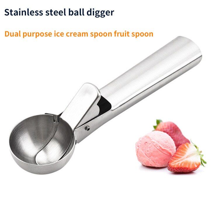 Ice Scoop Stainless Steel Ice Digger Non-Stick Fruit Ice Ball Maker