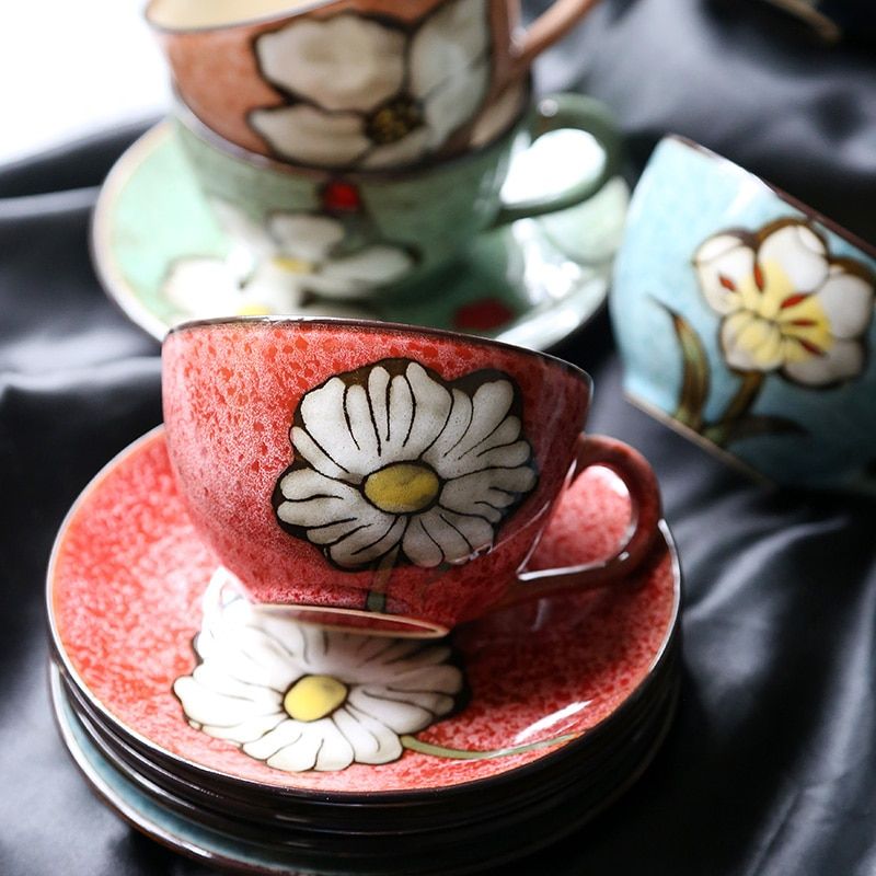 Flower Coffee Cup Palace Figure Oil Painting Coffee Cup And Saucer Set