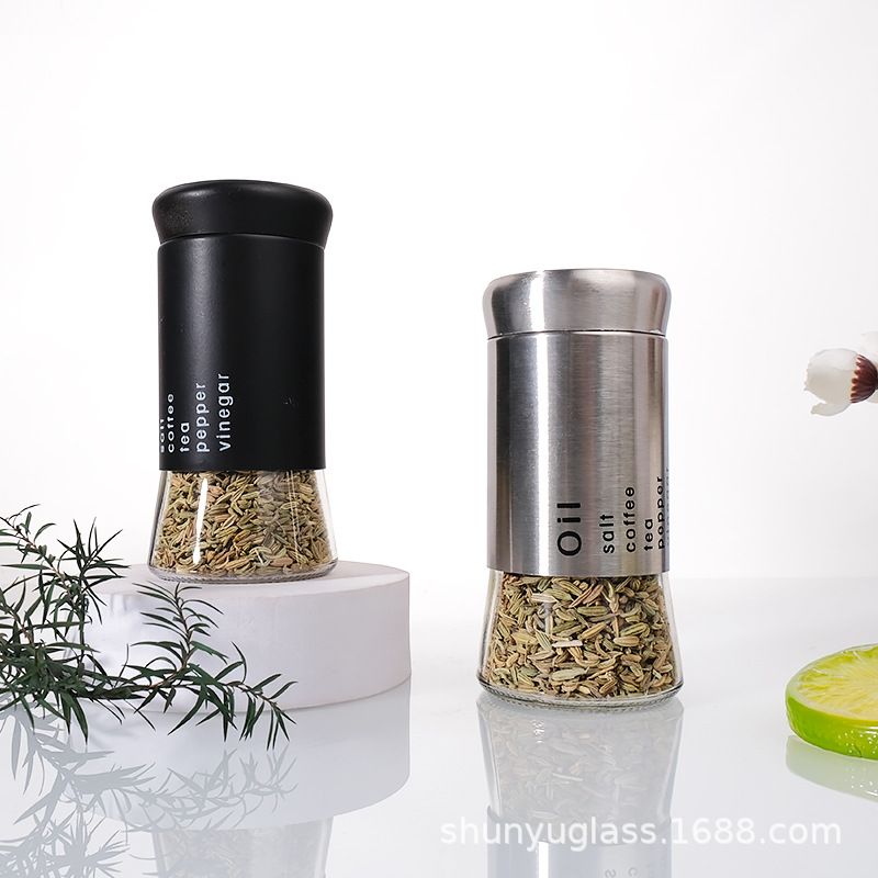Glass Spice Jar Stainless Steel Spice Bottle Household Cumin Spice Jar