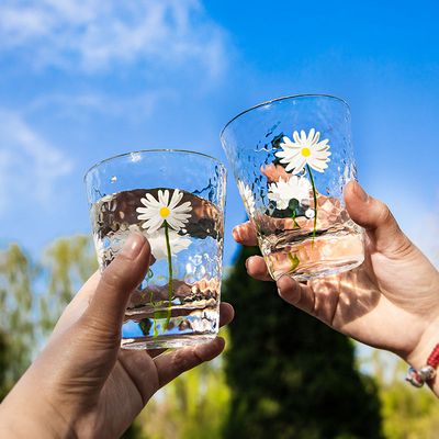 Cute Daisy Glass Cup Summer Milk Breakfast Mug Creative Transparent Glass